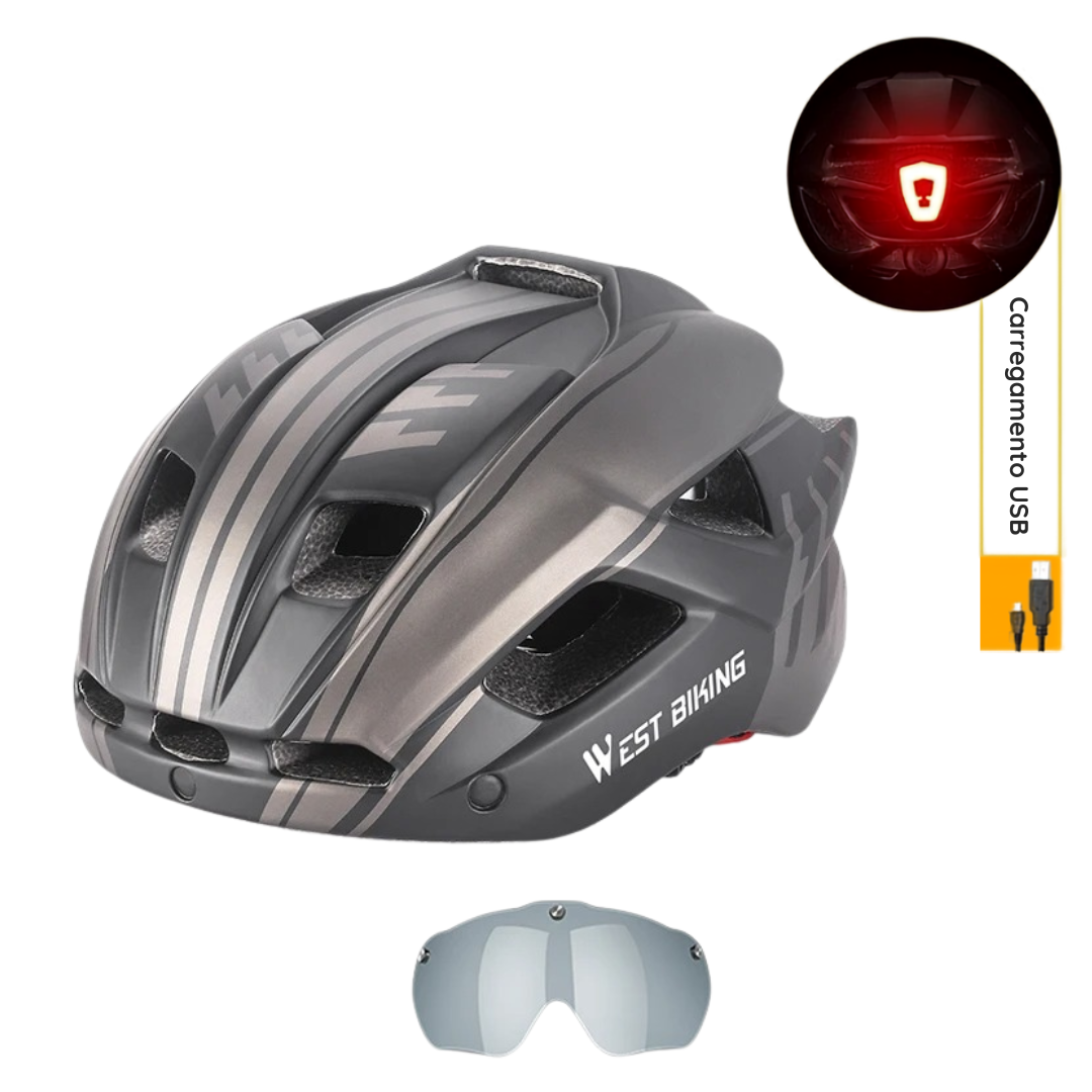 Capacete com Sinalizador e Óculos WestBiking