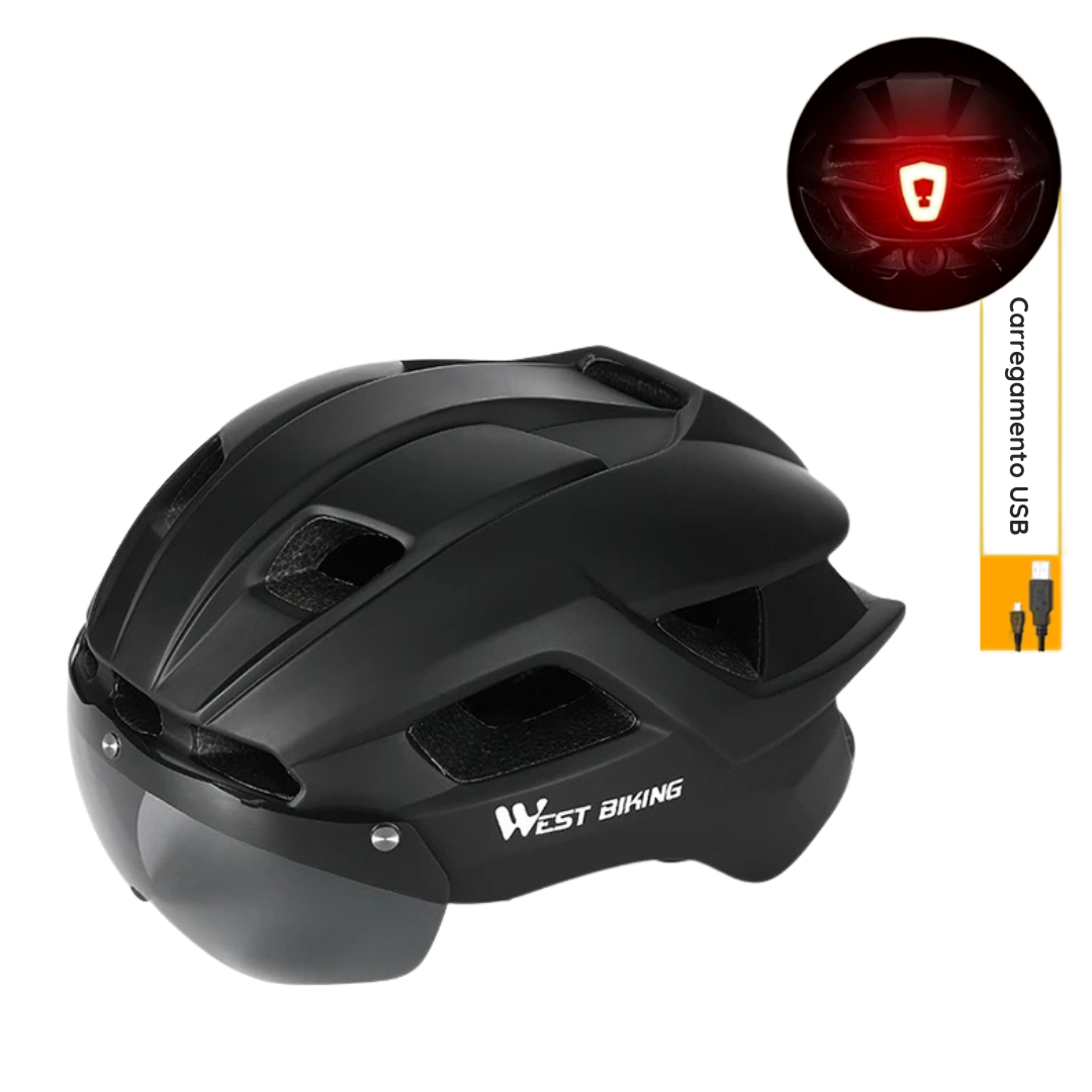 Capacete com Sinalizador e Óculos WestBiking
