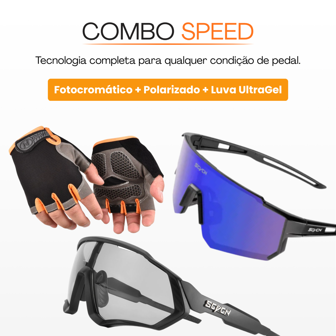 Combo Speed | Óculos Fotocromático + Óculos Polarizado + Luva Ultragel