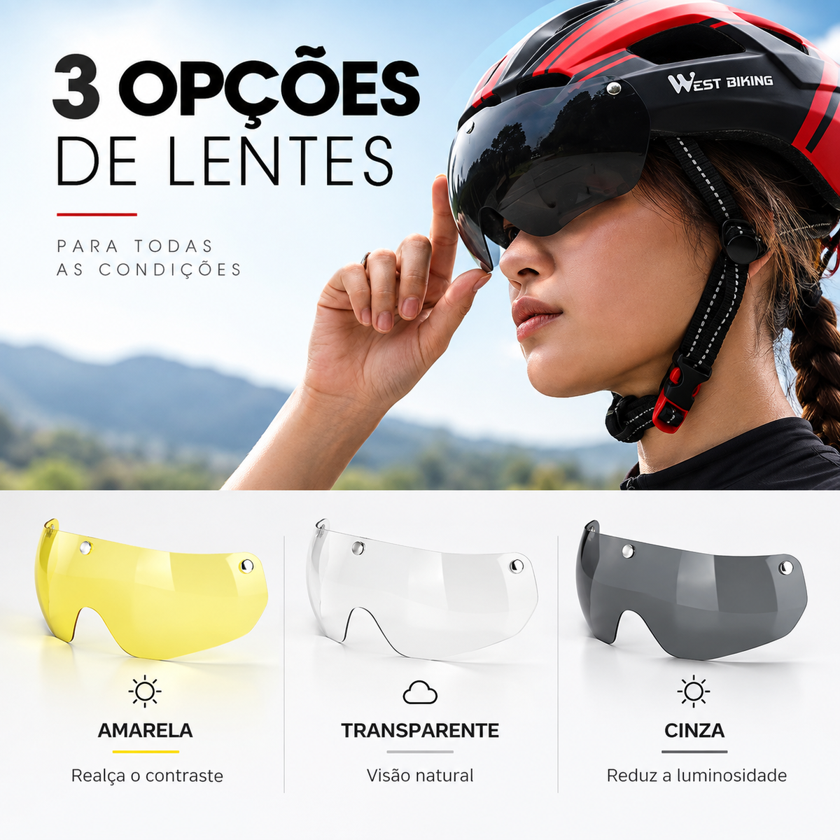 Capacete com Sinalizador e Óculos WestBiking