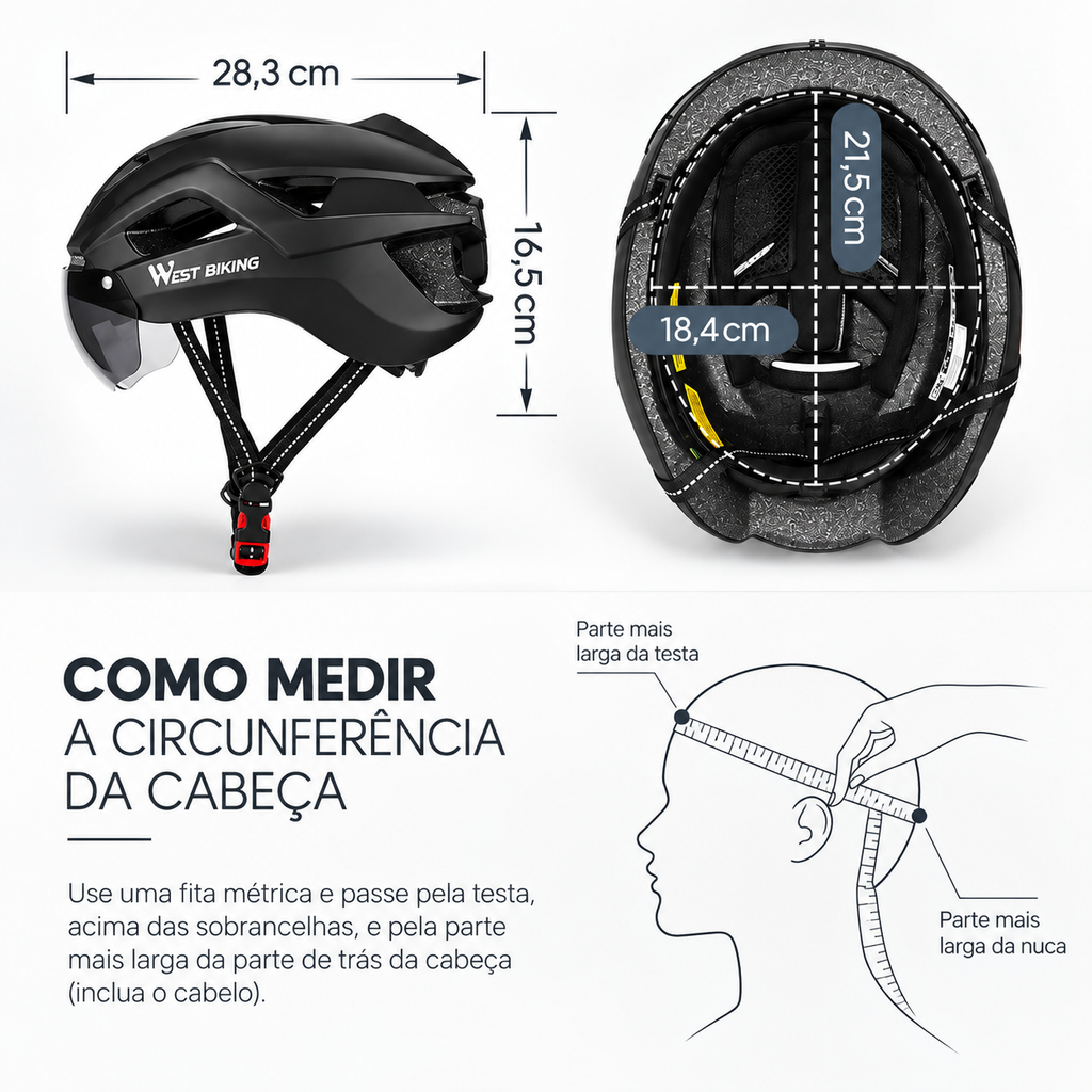Capacete com Sinalizador e Óculos WestBiking