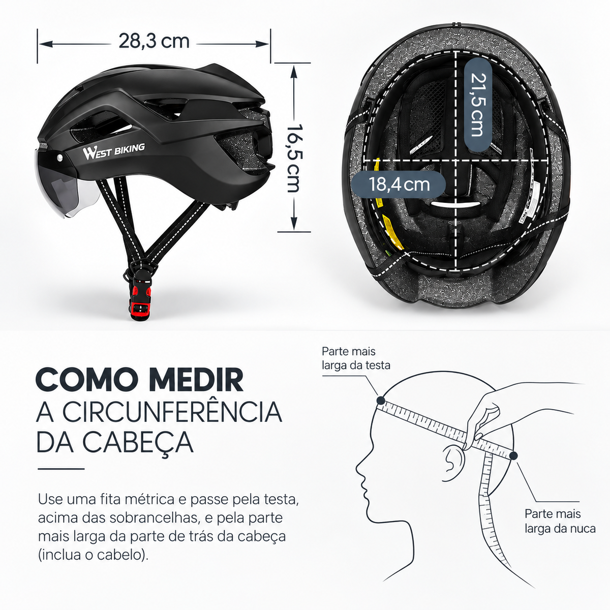 Capacete com Sinalizador e Óculos WestBiking