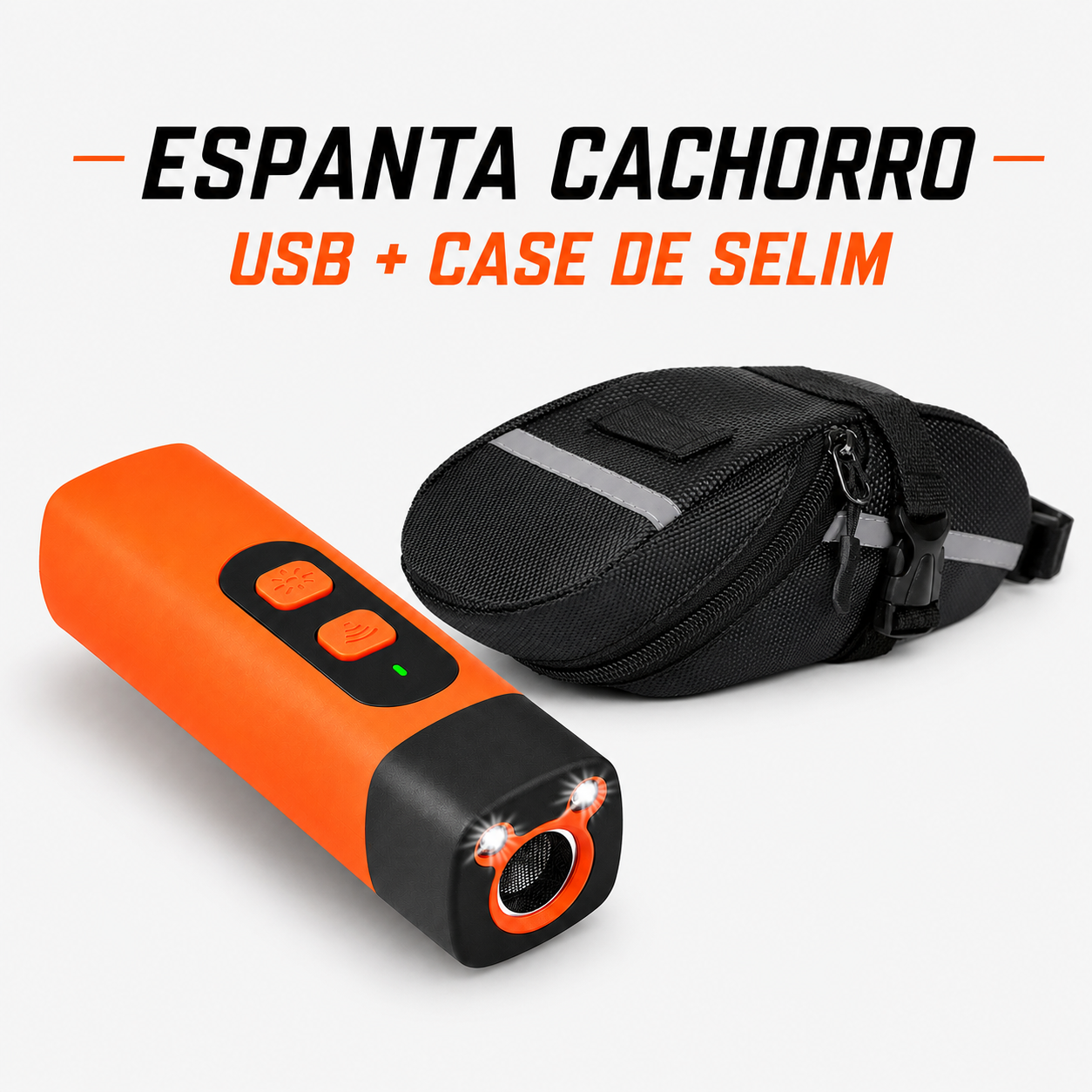 Kit espanta cachorro USB para bicicleta com case premium para selim.