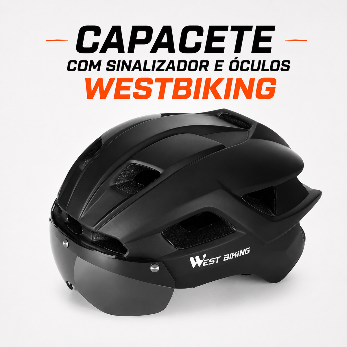 Capacete de ciclismo com óculos e LED