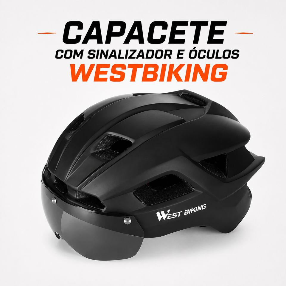 Capacete de ciclismo com óculos e LED