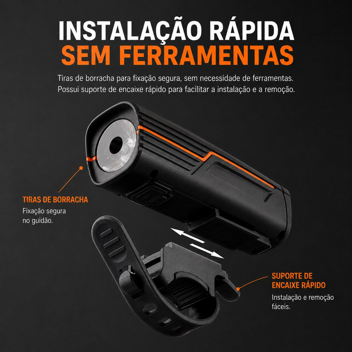 No guidão em segundos, sem ferramenta.