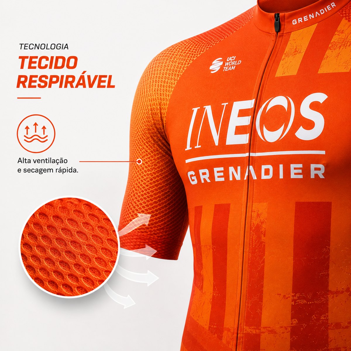 Em cima: malha AeroDry™ UV+